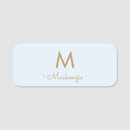 Moderne Light Dusty Blue Gold Script-monogram Naamplaatje