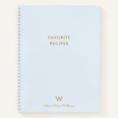 Moderne Light Dusty Blue Gold Script-monogram Notitieboek (Voorkant)