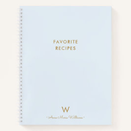 Moderne Light Dusty Blue Gold Script-monogram Notitieboek
