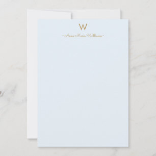 Moderne Light Dusty Blue Gold Script-monogram Notitiekaartje