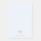 Moderne Light Dusty Blue Gold Script-monogram Post-it® Notes (Voorkant)
