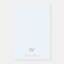 Moderne Light Dusty Blue Gold Script-monogram Post-it® Notes