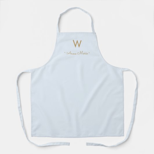 Moderne Light Dusty Blue Gold Script-monogram Schort (Voorkant)