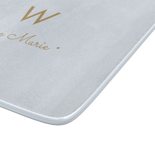 Moderne Light Dusty Blue Gold Script-monogram Snijplank (Hoek)