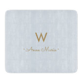 Moderne Light Dusty Blue Gold Script-monogram Snijplank (Voorkant)