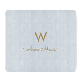 Moderne Light Dusty Blue Gold Script-monogram Snijplank