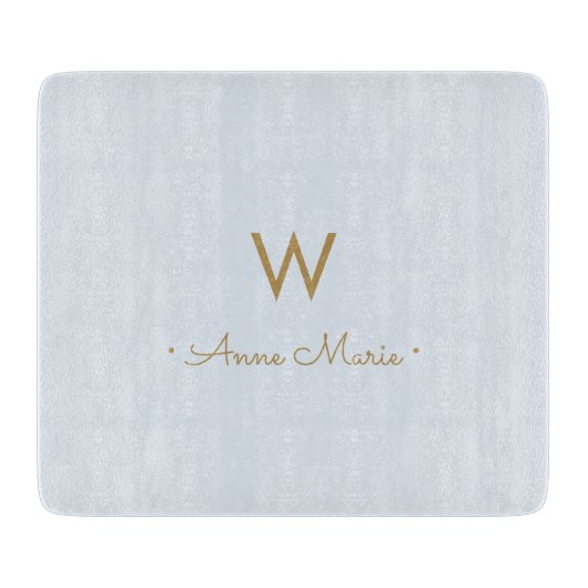 Moderne Light Dusty Blue Gold Script-monogram Snijplank (Voorkant)