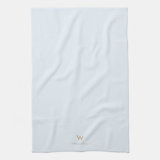 Moderne Light Dusty Blue Gold Script-monogram Theedoek (Verticaal)
