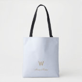 Moderne Light Dusty Blue Gold Script-monogram Tote Bag (Voorkant)