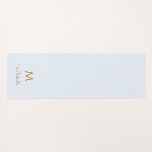 Moderne Light Dusty Blue Gold Script-monogram Yogamat (Achterkant (horizontaal))