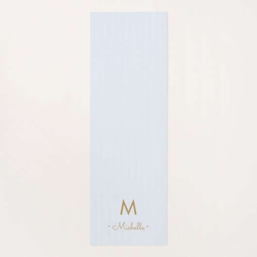 Moderne Light Dusty Blue Gold Script-monogram Yogamat (Achterkant)