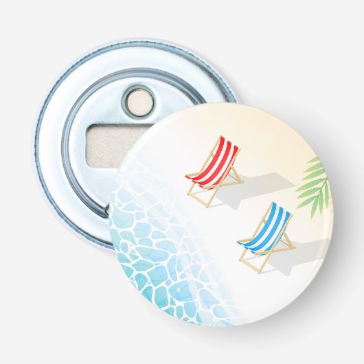 Moderne ligstoelen bij Seaside Art Button Flesopener (Voorkant)