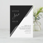 Moderne Lijn Chique Zwart & Wit Foto Bruiloft Kaart (Staand voorkant)