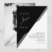 Moderne Lijn Chique Zwart & Wit Foto Bruiloft Kaart (Voorkant / Achterkant)