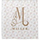 Moderne lijn- en rasterpatroonmonogram M Tan Douchegordijn (Voorkant)