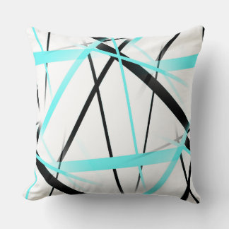 Moderne Lijn Koele Geometrie Wit Zwart Aqua-Blauw Kussen