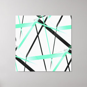 Moderne lijn koele geometrie wit zwart pastelgroen canvas afdruk
