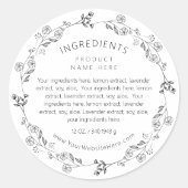 Moderne Lijn Kunst Bloemenkroon Ingredienten Label (Voorkant)