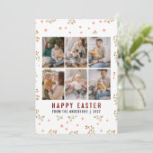 Moderne Lijn Kunst Bloemig Gelukkig Pasen 6 Foto Feestdagenkaart (Staand voorkant)
