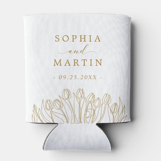 Moderne Lijn Kunst Bloemige Bruiloft Blikjeskoeler (Achterkant)