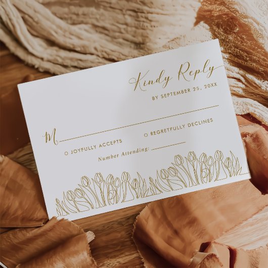 Moderne Lijn Kunst Bloemige Trouwdag RSVP Kaartje