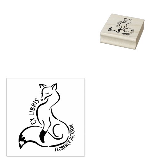 Moderne Lijn Kunst Fox Bibliotheek Ex Libris Boek Rubberstempel (Gestempeld)