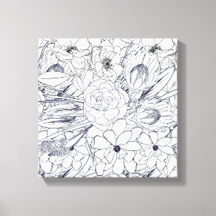 Moderne lijn kunsthand getekend Floral Girly Desig Canvas Afdruk
