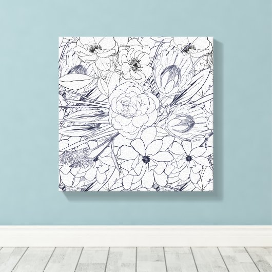 Moderne lijn kunsthand getekend Floral Girly Desig Canvas Afdruk (Insitu (Houten vloer))
