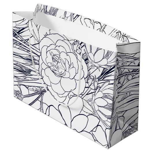 Moderne lijn kunsthand getekend Floral Girly Desig Groot Cadeauzakje (Achterkant Gekanteld)