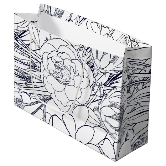 Moderne lijn kunsthand getekend Floral Girly Desig Groot Cadeauzakje (Voorkant Gekanteld)