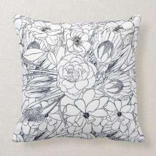Moderne lijn kunsthand getekend Floral Girly Desig Kussen