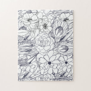 Moderne lijn kunsthand getekend Floral Girly Desig Legpuzzel