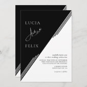 Moderne lijn minimalistische zwart-wit bruiloft kaart (Voorkant / Achterkant)