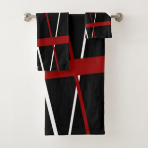 Moderne Lijn Stedelijke Geometrie Zwart Wit Rood Bad Handdoek
