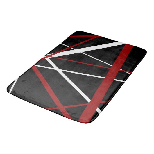 Moderne Lijn Stedelijke Geometrie Zwart Wit Rood Badmat (Gekanteld)