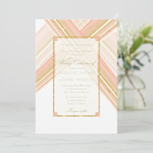 Moderne lijnen Art Deco Faux Gold Glitter Bruiloft Kaart (Staand voorkant)