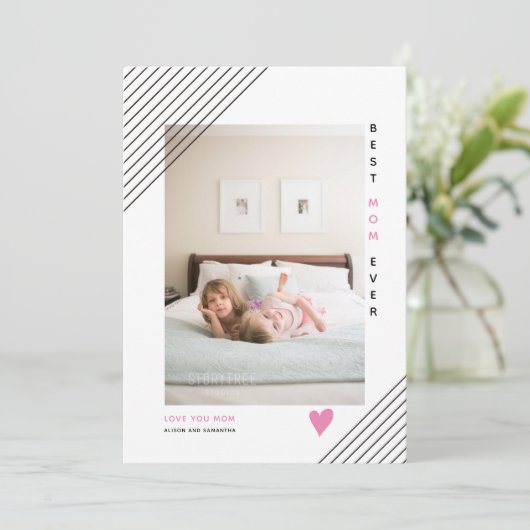 Moderne lijnen Beste mam ooit foto Moederdag Feestdagenkaart (Staand voorkant)