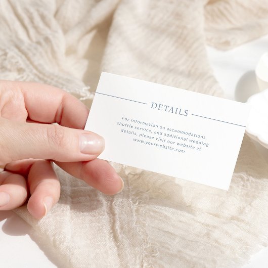 Moderne lijnen Dusty Blue en White Wedding Details Informatiekaartje