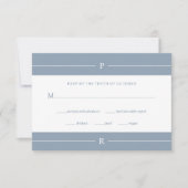 Moderne Lijnen en Monogram | Dusty Blue Wedding RSVP Kaartje (Voorkant)