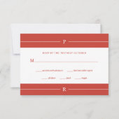 Moderne Lijnen en Monogram | Poppy Red Wedding RSVP Kaartje (Voorkant)
