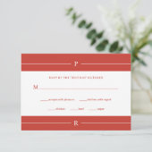 Moderne Lijnen en Monogram | Poppy Red Wedding RSVP Kaartje (Staand voorkant)