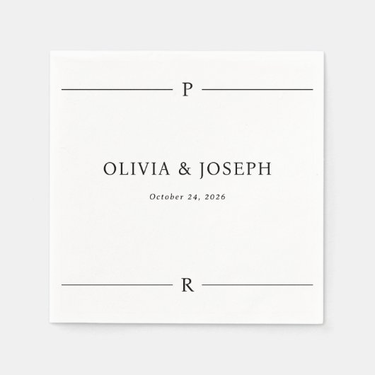 Moderne Lijnen en Monogram Zwart-wit Bruiloft Servet (Voorkant)