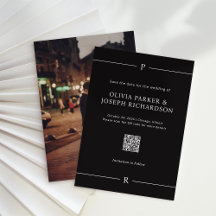 Moderne lijnen en monogram zwarte QR-code en foto