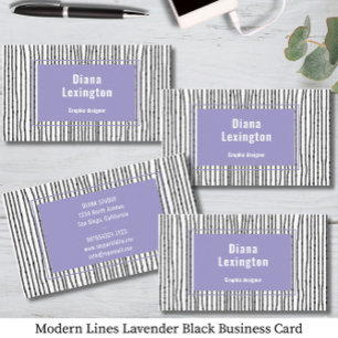 Moderne Lijnen Lavendel Zwart Visitekaartje