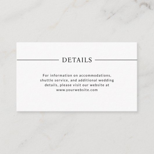 Moderne lijnen | Zwart en wit bruiloft details Informatiekaartje (Voorkant)