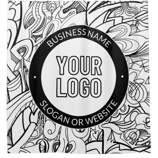 Moderne lijnillustraties en uw Logo met bewerkbare Douchegordijn (Voorkant)