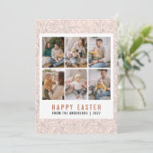 Moderne Lijnkunst Bloemige Gelukkig Pasen 6 Foto Feestdagenkaart (Staand voorkant)