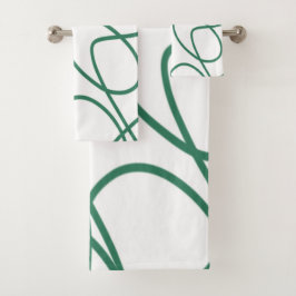 Moderne lijnkunst: Groen op Wit Bad Handdoek