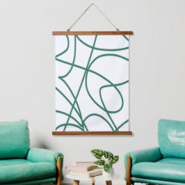 Moderne lijnkunst: Groen op Wit Hangend Wandkleed