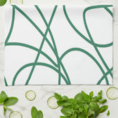 Moderne lijnkunst: Groen op Wit Theedoek (Gevouwen)